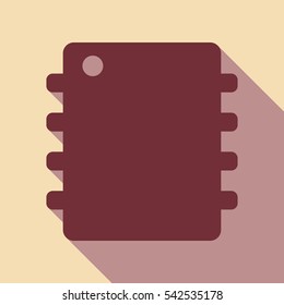 vector illustration of modern icon chip. Wine color icon with rosy brown flat style shadow path on wheat background.