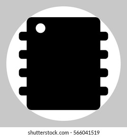 vector illustration of modern icon chip. Black icon in white circle at gray background.