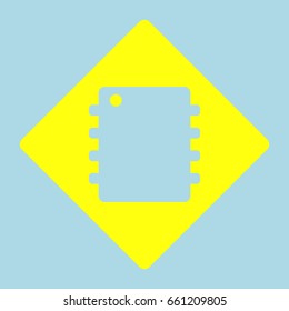 vector illustration of modern icon chip. Vector. Yellow romb with hole as icon on lightblue background.