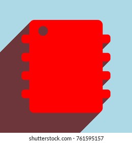 vector illustration of modern icon chip. Vector. Red flat icon with infinte wine shadow to left down corner at sky background.