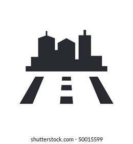 Vector illustration of modern icon depicting a road to a city