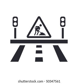 Vector illustration of modern icon depicting a work in progress sign on the road