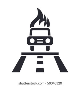 Vector illustration of modern icon depicting a car fired on a street