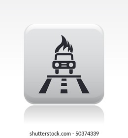 Vector illustration of modern icon depicting a car fired on a street