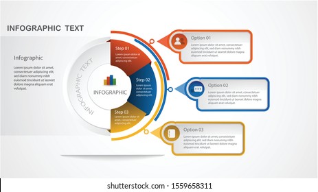 Vector illustration : Modern infographic template with circle shape and with 3 steps for workflow layout, diagram, number options, step up options, web design and presentations