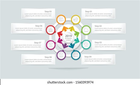 Vector illustration : Modern infographic template with circle and 6 steps or option for workflow layout, diagram, number options, step up options, web design and presentations