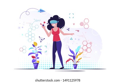 vector illustration. modern innovative business technologies. corporate meetings with use glasses of veritable and additional reality. communication in art reality galagram. unusual