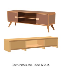 Vector illustration of modern interior tv cabinet design. Minimalist. Shelf tv in modern empty room, minimal design.