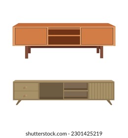 Vector illustration of modern interior tv cabinet design. Minimalist. Shelf tv in modern empty room, minimal design.