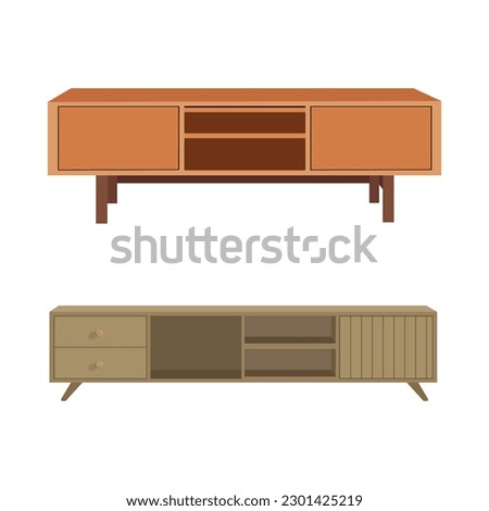 Vector illustration of modern interior tv cabinet design. Minimalist. Shelf tv in modern empty room, minimal design.