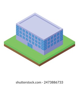 Ilustración vectorial de un moderno edificio de oficinas isométrico aislado en un césped verde