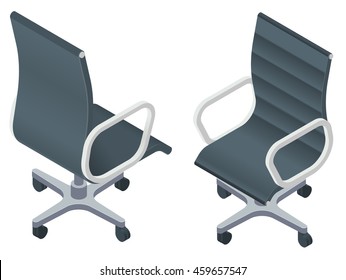 A vector illustration of a modern isometric office chair. Perspective view, different sides.