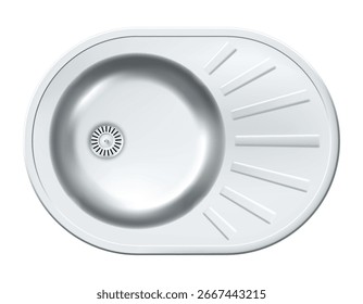 Vector illustration of a modern kitchen sink on a clean white background, viewed from above, demonstrating its practicality for modern kitchens.