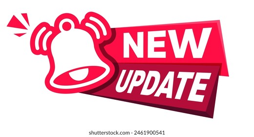 Ilustración vectorial Etiqueta Moderna Nueva Actualizar Con Campana. Nuevo diseño de Anuncio Actualizar sobre fondo blanco. Notificación del Mejorar del sistema. Progreso instalar el concepto de negocio de señales. Elemento de Anuncio de Web.
