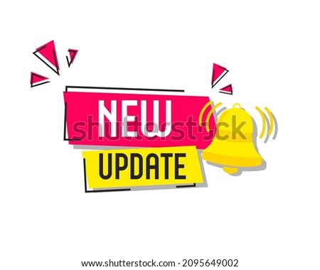 Vector Illustration Modern Label New Update With Bell. Web Banner Element.
