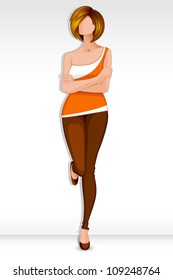 vector illustration of modern lady against the wall