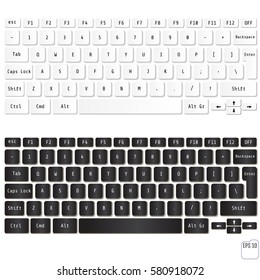 Vector illustration of modern laptop keyboards. White and black laptop computer wireless keyboards top view with keys. Models of these keyboards will decorate your interior