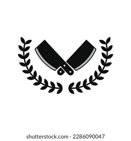 Vector illustration of modern laurel wreath and butcher knife logo