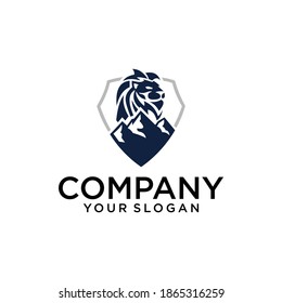 Vector Illustration Of Modern Lion And Mountain Logo Icon On White Background