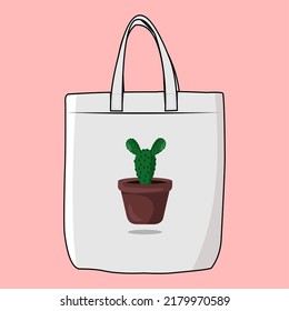 Vector Illustration The Modern Look Of White Fabric Canvas Totebag Or Goodie Bag Isolated On Pink Colour Background