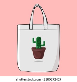 Vector illustration The Modern Look of White Fabric Canvas Totebag or Goodie Bag Isolated on pink Colour Background