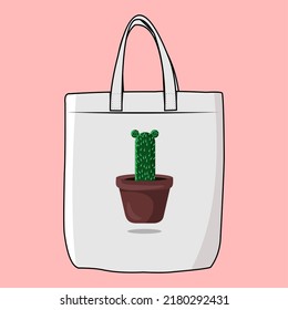 Vector Illustration The Modern Look Of White Fabric Canvas Totebag Or Goodie Bag Isolated On Pink Colour Background