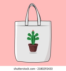 Vector Illustration The Modern Look Of White Fabric Canvas Totebag Or Goodie Bag Isolated On Pink Colour Background