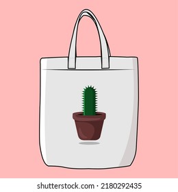 Vector Illustration The Modern Look Of White Fabric Canvas Totebag Or Goodie Bag Isolated On Pink Colour Background