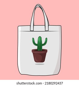 Vector Illustration The Modern Look Of White Fabric Canvas Totebag Or Goodie Bag Isolated On Pink Colour Background