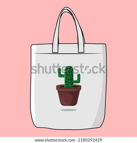 Vector illustration The Modern Look of White Fabric Canvas Totebag or Goodie Bag Isolated on pink Colour Background