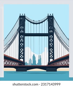 vector illustration of modern manhattan bridge from different perspective