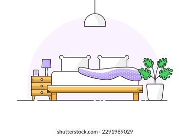 vector illustration in modern minimal style - interior design ideas - furniture and home decorations and icons for bedroom - relax room 