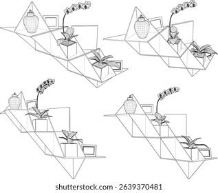 vector illustration of modern minimalist abstract wooden wall shelf design