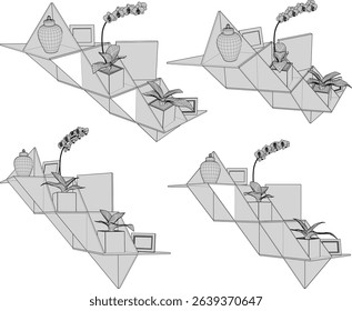 vector illustration of modern minimalist abstract wooden wall shelf design 
