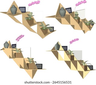 ilustração vetorial do design moderno minimalista abstrato da prateleira de madeira