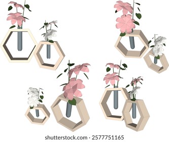 vector illustration of modern minimalist flower vase interior design with wooden stand