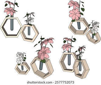 vector illustration of modern minimalist flower vase interior design with wooden stand 