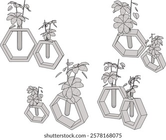 vector illustration of modern minimalist flower vase interior design with wooden stand