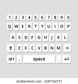 Vector illustration of modern mobile phone keyboard in capital letters.