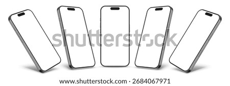 Vector illustration of modern mobile phone with blank empty white screen. Realistic mockup or template, isolated on white background