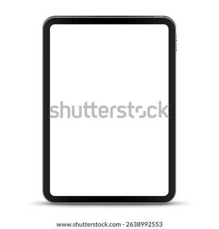 Vector illustration of modern mobile tablet with blank empty white screen. Realistic mockup or template, isolated on white background