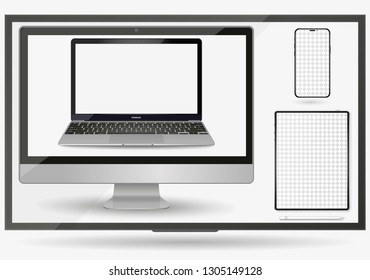 vector illustration modern monitor, computer, laptop, phone, tablet on a white background.