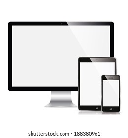 Vector Illustration Modern Monitor, Computer, Phone, Tablet On A White Background 