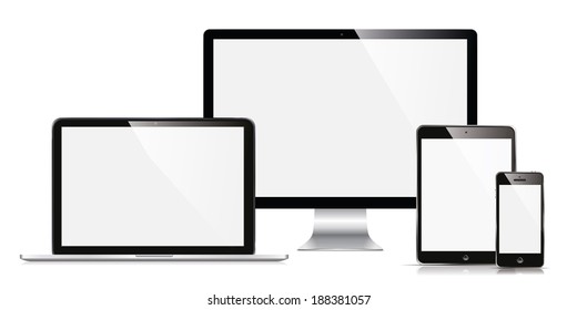 Vector Illustration Modern Monitor, Computer, Laptop, Phone, Tablet On A White Background