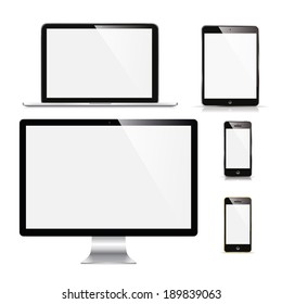 Vector Illustration Modern Monitor, Computer, Laptop, Phone, Tablet On A White Background