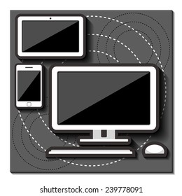 vector illustration modern monitor, computer , phone, tablet on a grey background. Flat