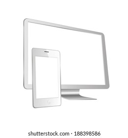 vector illustration modern monitor and tablet sideways on a white background