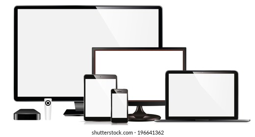 vector illustration modern monitor, television , computer, laptop, phone, tablet on a white background