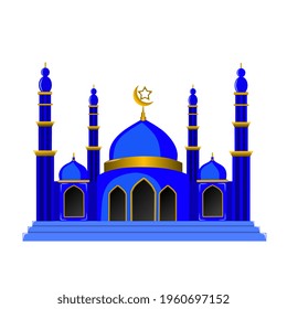 vector illustration, modern mosque design, flat style with attractive gold and blue colors, ramadan decoration