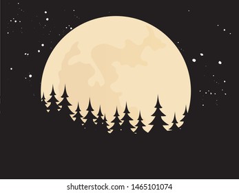Vector illustration of a modern nature with the moon